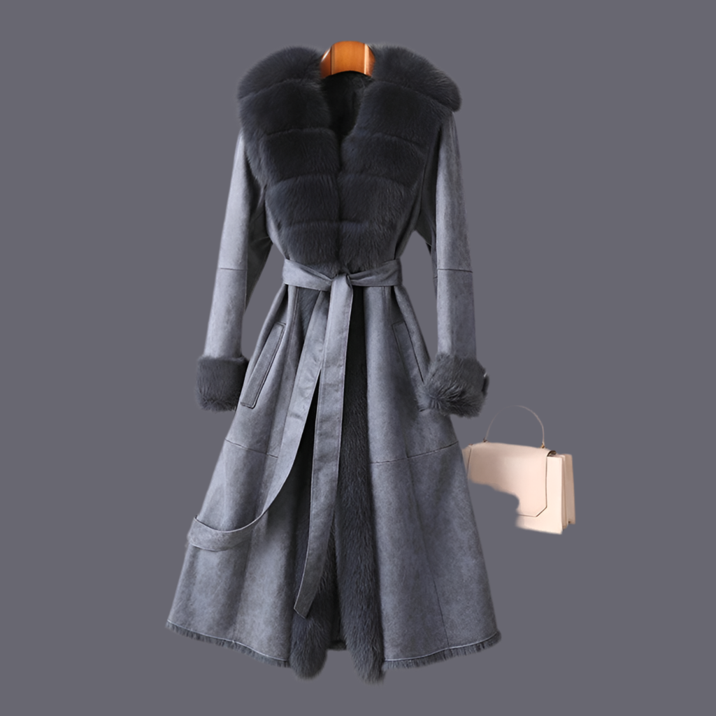 Coat Check Natural Fox Collar + Rabbit Lining Trench Coat