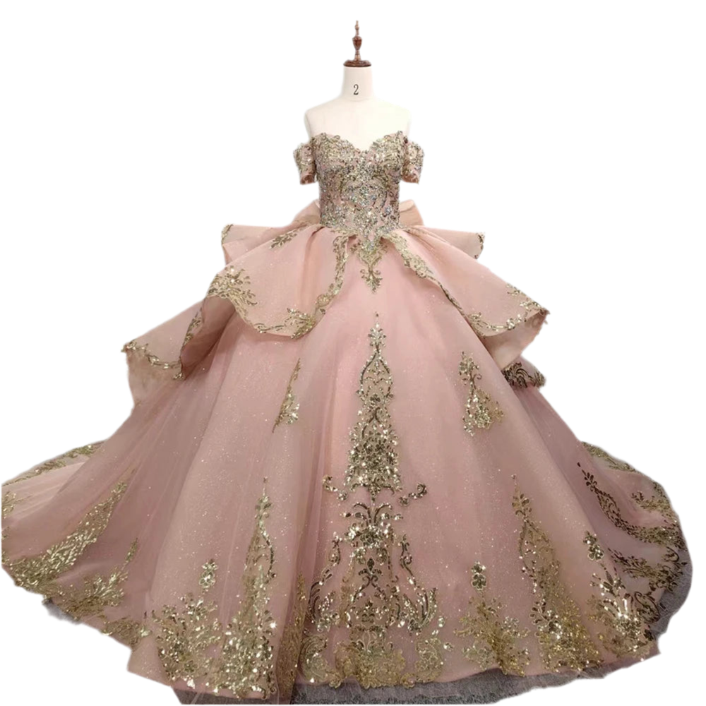 Grande Lux  Pink + Gold Quinceanera Dress