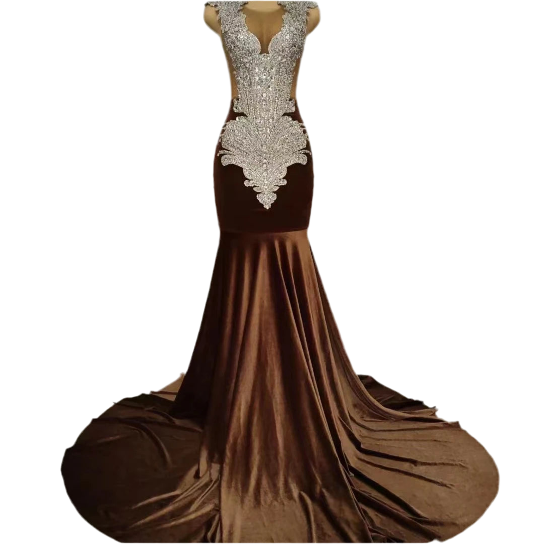Increase Commas Velvet Diamond Prom Dress