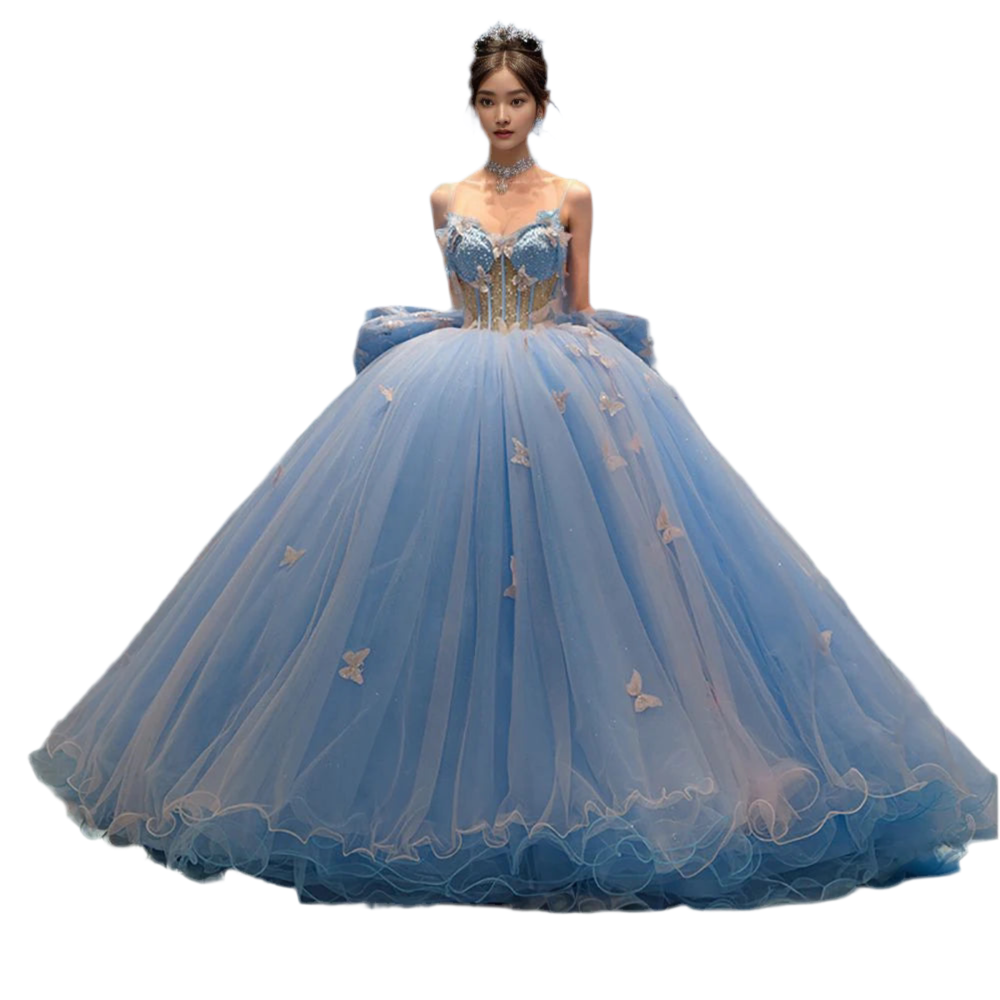 Whole New World Butterfly Blue Quinceanera Dress