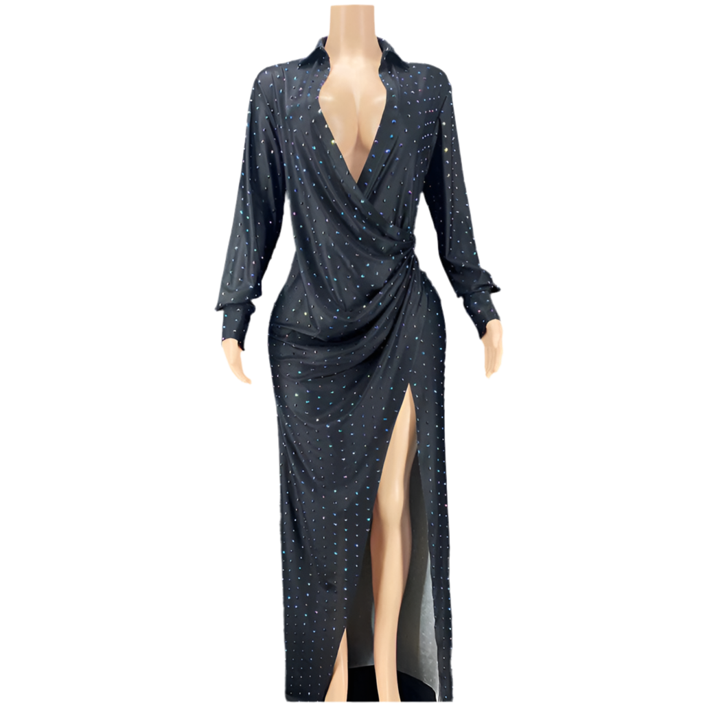 Classic V-Neck + Slit Studded Gown