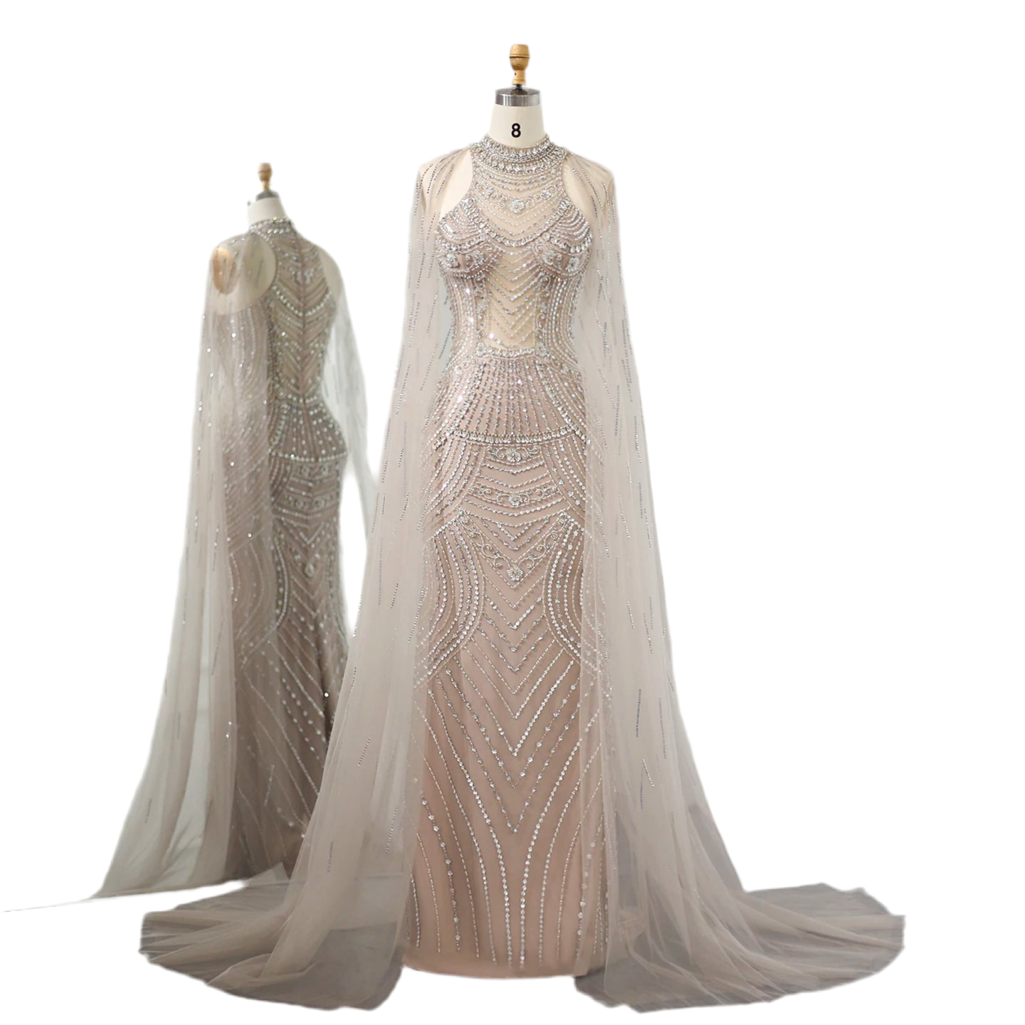 Capture The Moment + Cape Sleeve Elegant High Neck Evening Gown