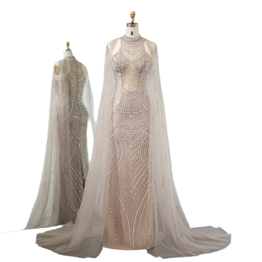 Capture The Moment + Cape Sleeve Elegant High Neck Evening Gown