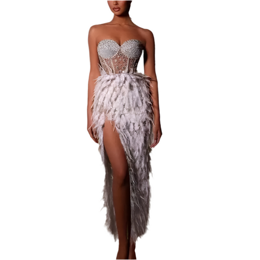 Celebrity Influencer Feather Dress