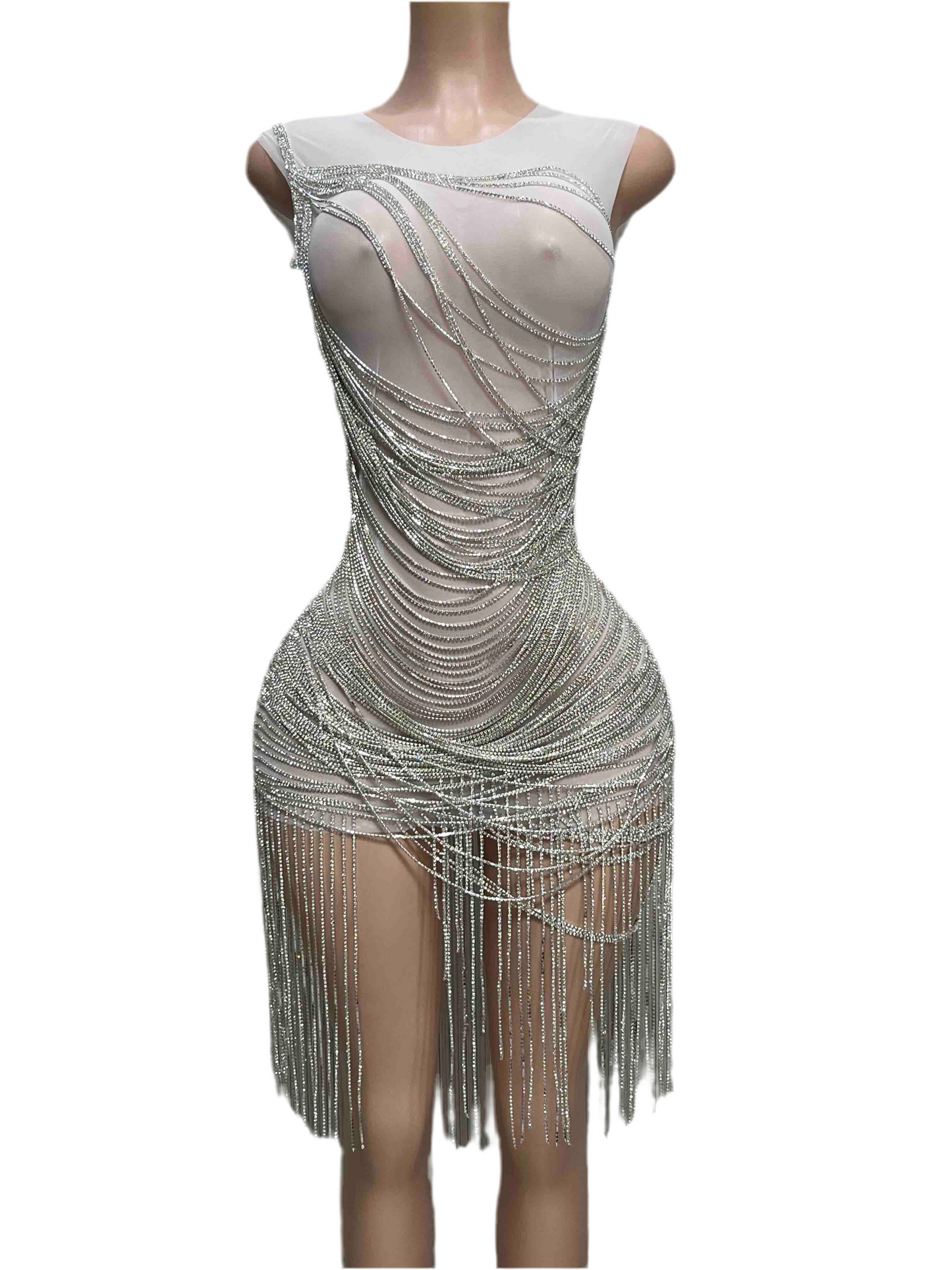 Top Tier Mesh + Crystal Dress