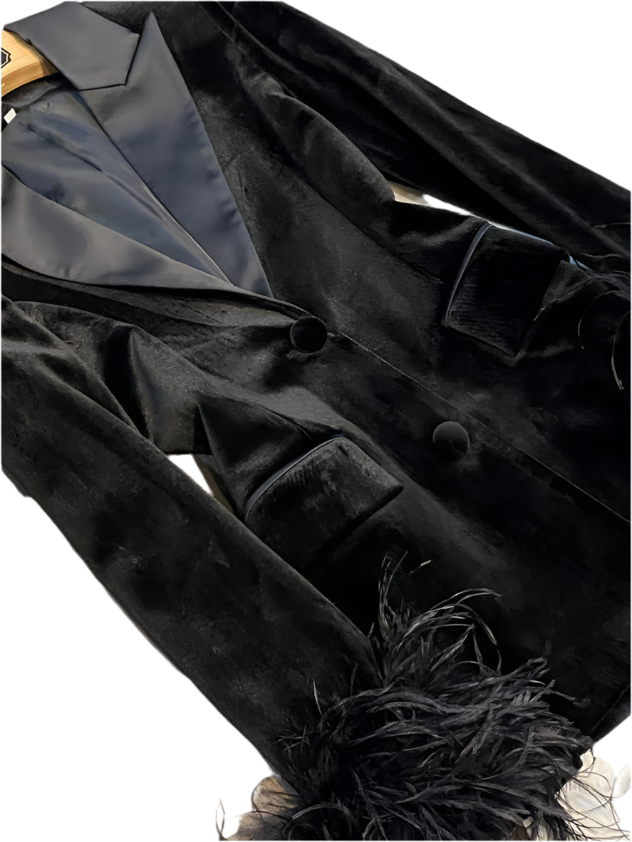 Office Lady Velvet + Ostrich Feather Blazer