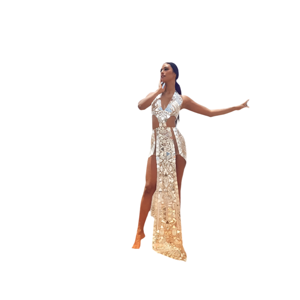 Egyptian Goddess Double High Slit Mirror Dress