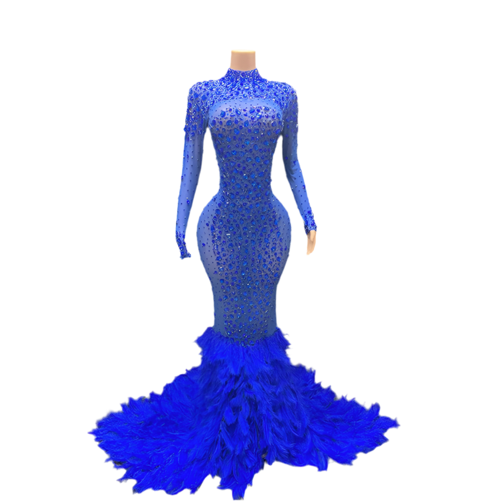 Blue Glam Goddess Feather Gown