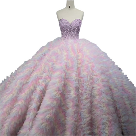 Delicate Flower Pink Iridescent  Quinceanera Dresses