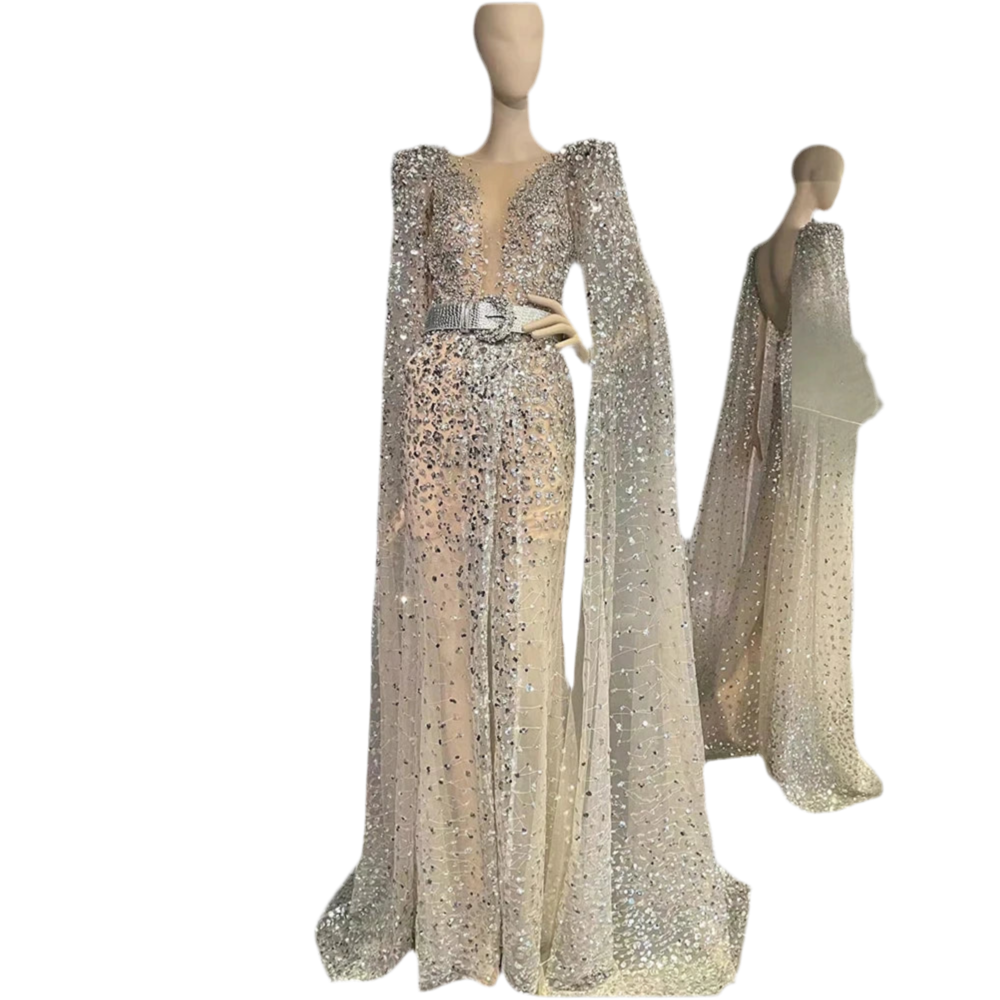 Special Occassion + Cape Sleeve Elegant Gown